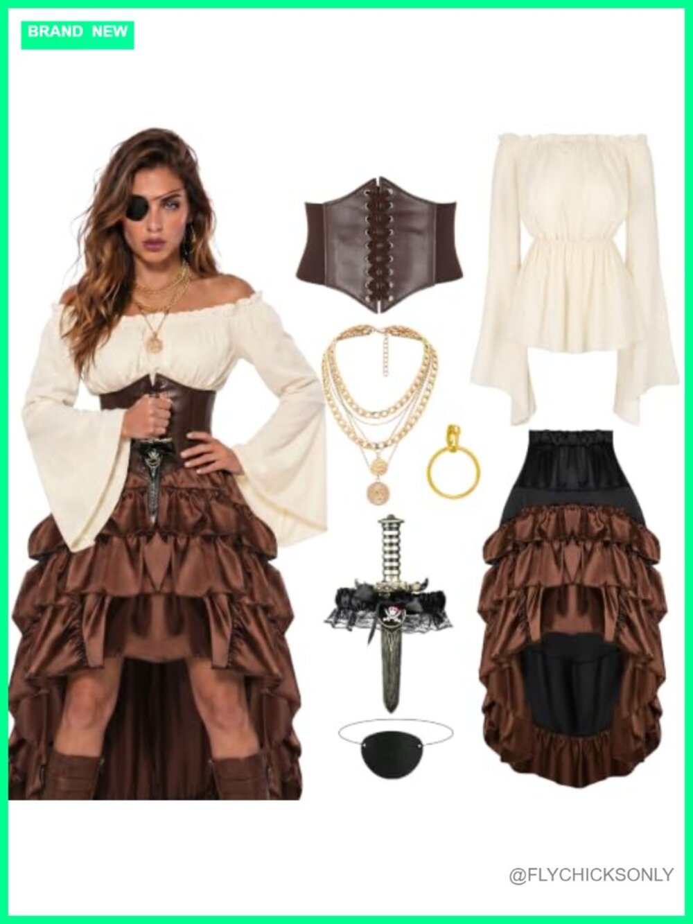 Women's Pirate Costume Renaissance Corset Steampunk Skirt Top Halloween Outfit